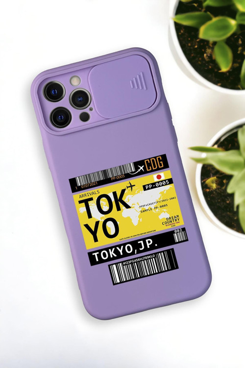 İphone 12 Pro Uyumlu Tokyo Ticket Desenli Kamera Koruma Slider Kapaklı Silikonlu Telefon Kılıfı