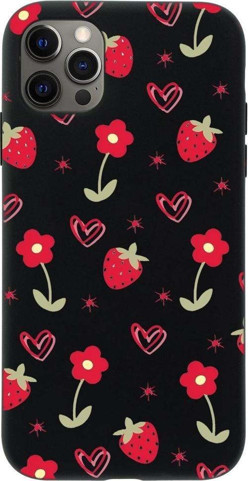 İphone 12 Pro Uyumlu Red Garden Desenli Premium Silikonlu Telefon Kılıfı