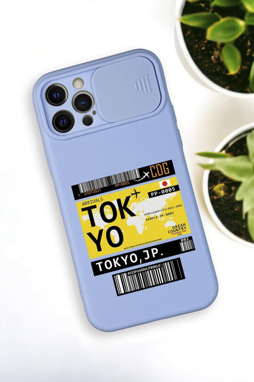 İphone 12 Pro Uyumlu Tokyo Ticket Desenli Kamera Koruma Slider Kapaklı Silikonlu Telefon Kılıfı