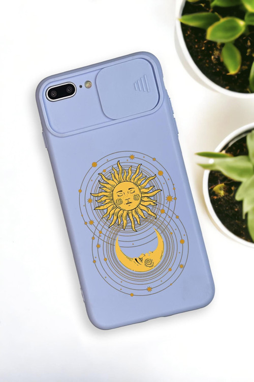 İphone 7 Plus Uyumlu Moon And Sun Desenli Kamera Koruma Slider Kapaklı Silikonlu Telefon Kılıfı