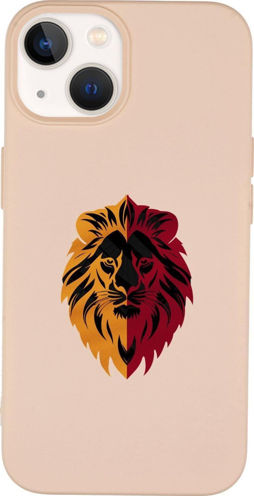 İphone 15 Uyumlu Sarı Kırmızı Aslan Desenli Premium Silikonlu Telefon Kılıfı