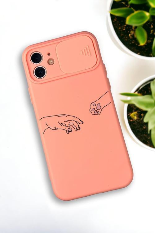 İphone 12 Uyumlu Hand And Paw Desenli Kamera Koruma Slider Kapaklı Silikonlu Telefon Kılıfı