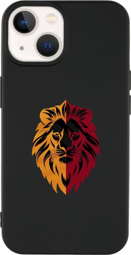 İphone 15 Uyumlu Sarı Kırmızı Aslan Desenli Premium Silikonlu Telefon Kılıfı