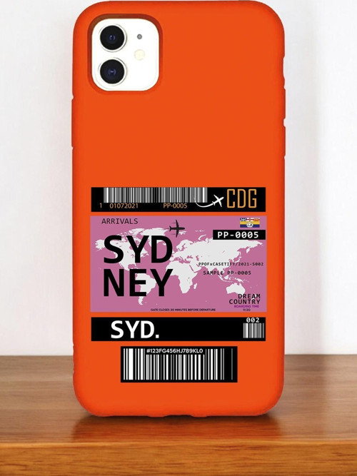 Fosforlu Turuncu Renkli İphone 11 Uyumlu Sydney Ticket Desenli Premium Silikonlu Telefon Kılıfı