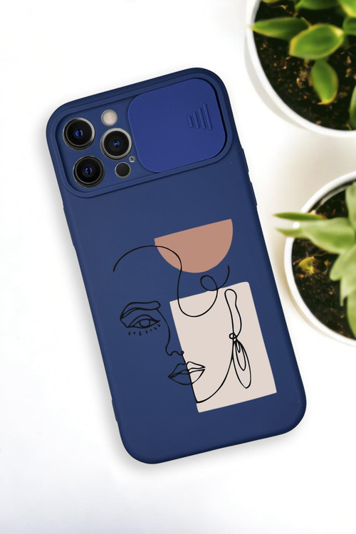 İphone 12 Pro Max Uyumlu Women Art Desenli Kamera Koruma Slider Kapaklı Silikonlu Telefon Kılıfı