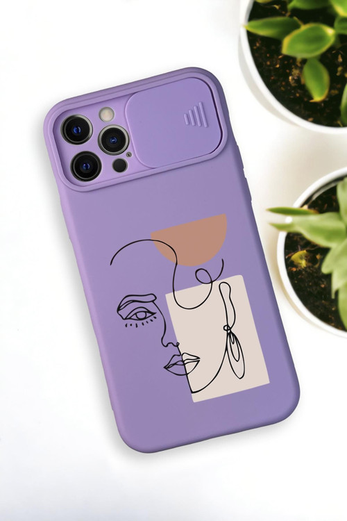 İphone 12 Pro Max Uyumlu Women Art Desenli Kamera Koruma Slider Kapaklı Silikonlu Telefon Kılıfı