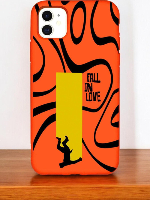 Fosforlu Turuncu Renkli İphone 11 Uyumlu Fall In Love Desenli Premium Silikonlu Telefon Kılıfı