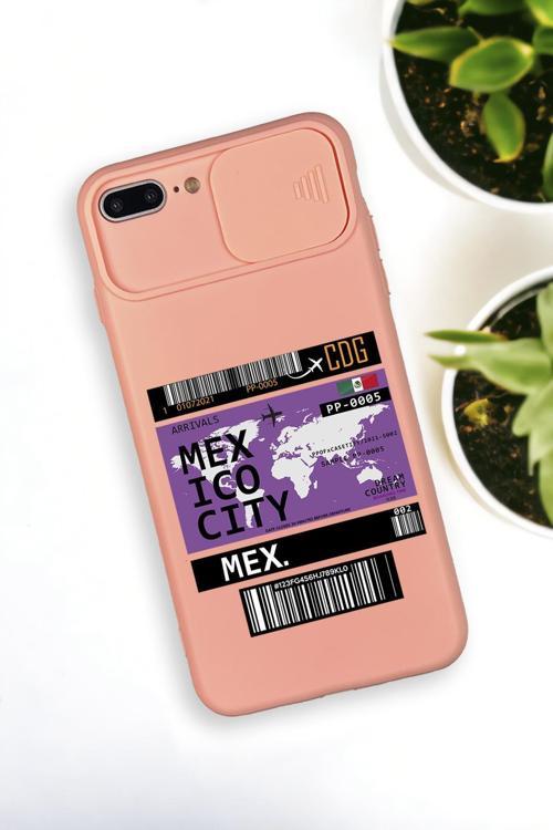 İphone 8 Plus Uyumlu Mexico Ticket Desenli Kamera Koruma Slider Kapaklı Silikonlu Telefon Kılıfı