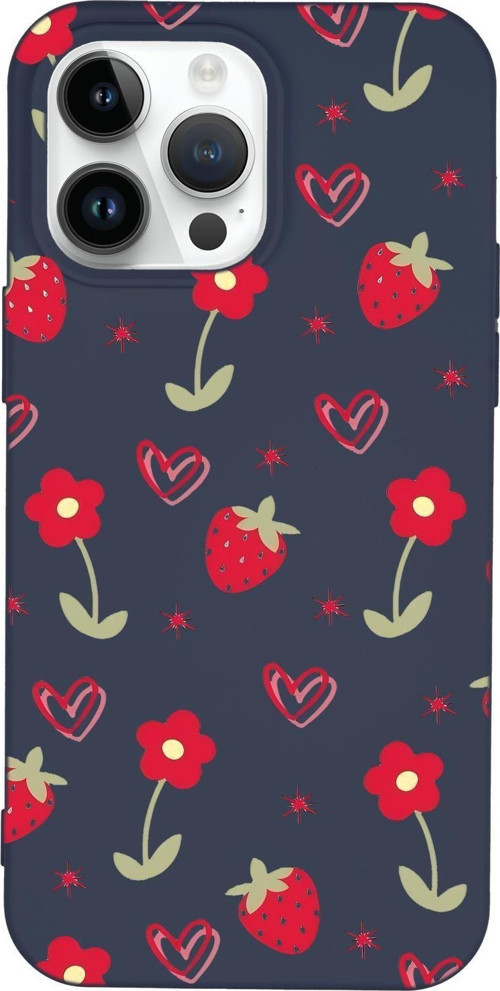 İphone 15 Pro Max Uyumlu Red Garden Desenli Premium Silikonlu Telefon Kılıfı