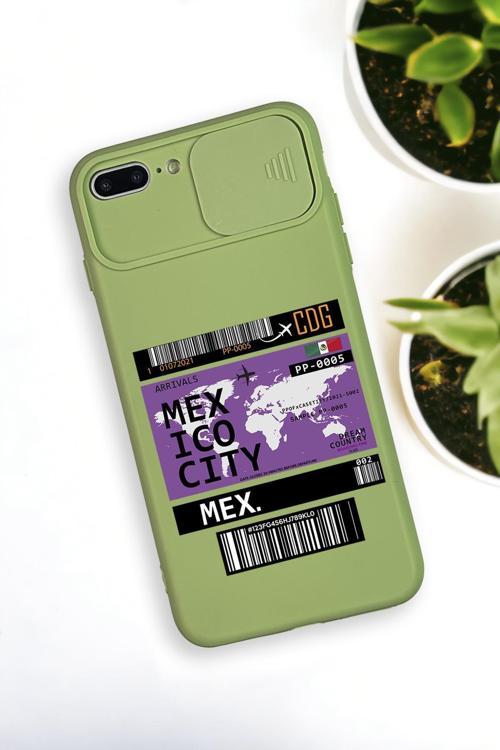İphone 8 Plus Uyumlu Mexico Ticket Desenli Kamera Koruma Slider Kapaklı Silikonlu Telefon Kılıfı