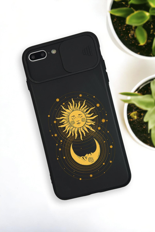 İphone 7 Plus Uyumlu Moon And Sun Desenli Kamera Koruma Slider Kapaklı Silikonlu Telefon Kılıfı