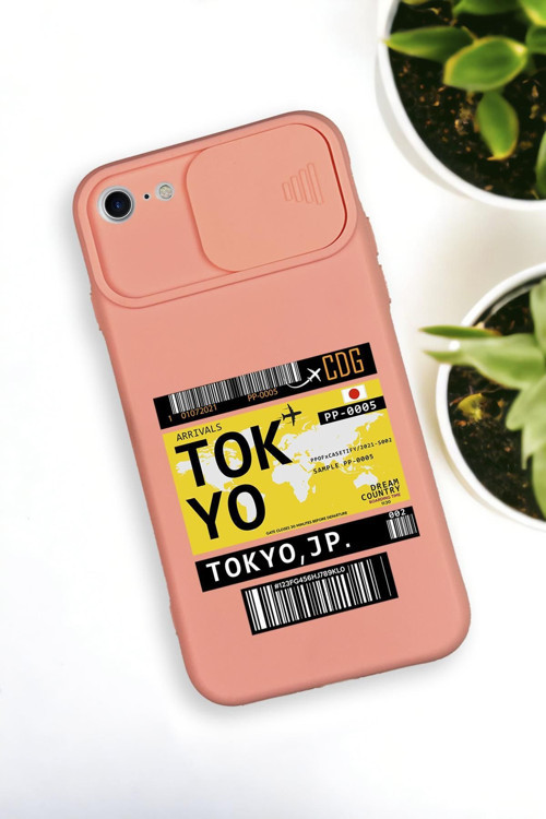 İphone 6 Plus Uyumlu Tokyo Ticket Desenli Kamera Koruma Slider Kapaklı Silikonlu Telefon Kılıfı