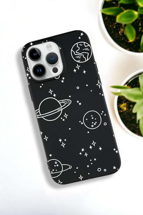 İphone 15 Pro Uyumlu Galaxy Desenli Premium Silikonlu Lansman Telefon Kılıfı
