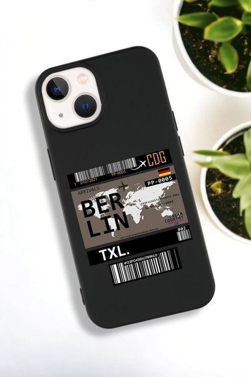 İphone 15 Plus Uyumlu Berlin Ticket Desenli Premium Silikonlu Lansman Telefon Kılıfı