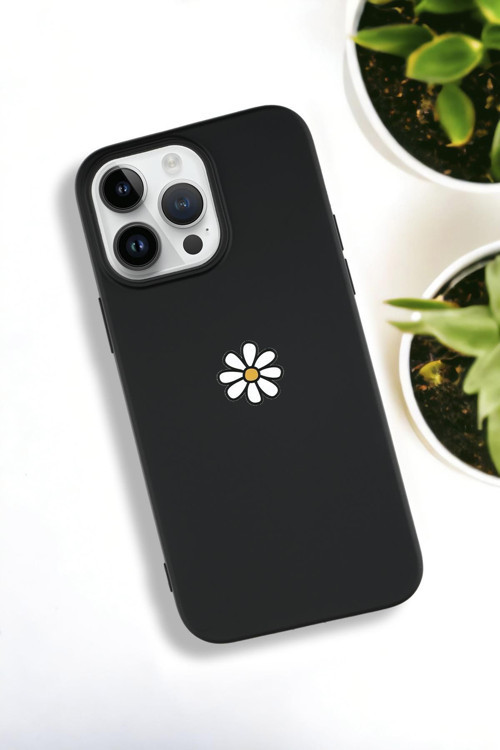 İphone 15 Pro Uyumlu Papatya Desenli Premium Silikonlu Lansman Telefon Kılıfı
