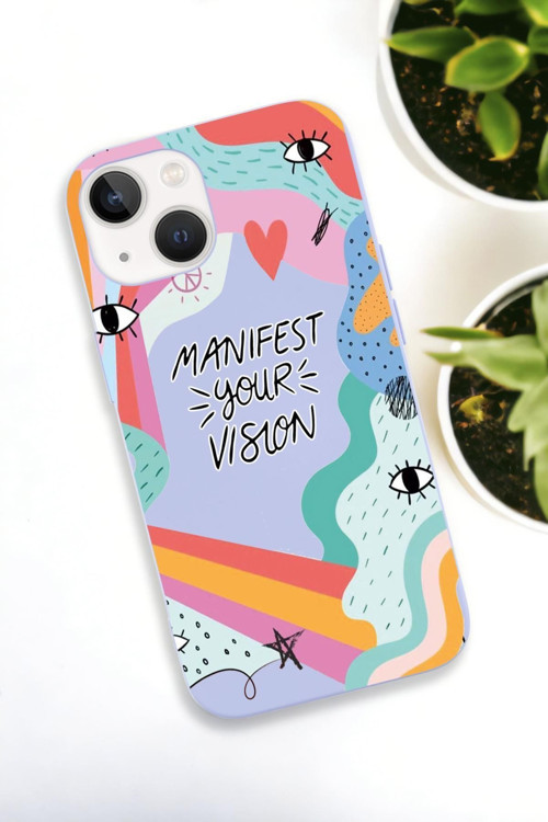 İphone 15 Plus Uyumlu Manifest Desenli Premium Silikonlu Lansman Telefon Kılıfı