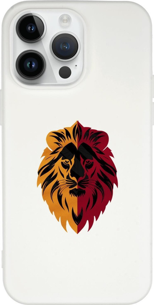 İphone 15 Pro Max Uyumlu Sarı Kırmızı Aslan Desenli Premium Silikonlu Telefon Kılıfı