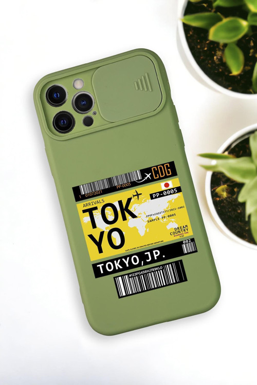 İphone 12 Pro Uyumlu Tokyo Ticket Desenli Kamera Koruma Slider Kapaklı Silikonlu Telefon Kılıfı