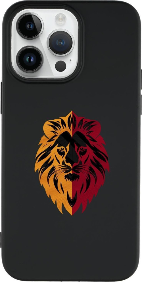 İphone 15 Pro Max Uyumlu Sarı Kırmızı Aslan Desenli Premium Silikonlu Telefon Kılıfı