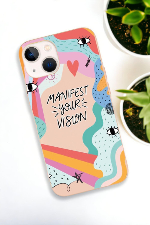 İphone 15 Plus Uyumlu Manifest Desenli Premium Silikonlu Lansman Telefon Kılıfı