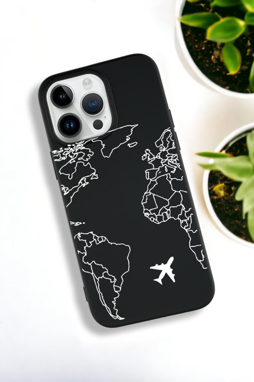 İphone 15 Pro Uyumlu World Map Lines Desenli Premium Silikonlu Lansman Telefon Kılıfı
