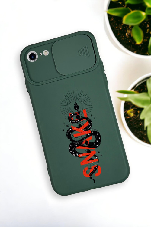 İphone 6 Uyumlu Snake Desenli Kamera Koruma Slider Kapaklı Silikonlu Telefon Kılıfı