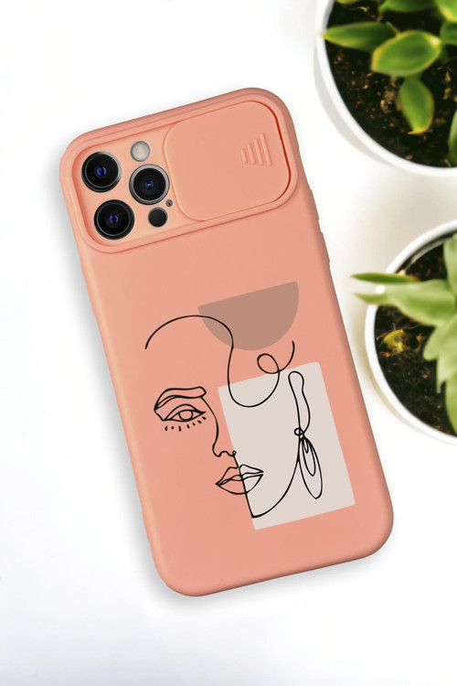İphone 12 Pro Max Uyumlu Women Art Desenli Kamera Koruma Slider Kapaklı Silikonlu Telefon Kılıfı