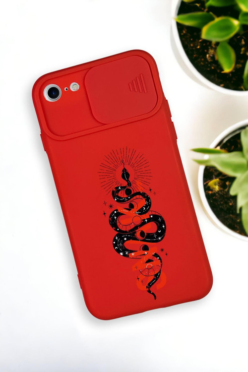 İphone 6 Uyumlu Snake Desenli Kamera Koruma Slider Kapaklı Silikonlu Telefon Kılıfı