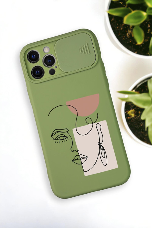 İphone 12 Pro Max Uyumlu Women Art Desenli Kamera Koruma Slider Kapaklı Silikonlu Telefon Kılıfı