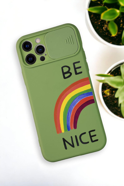 İphone 12 Pro Max Uyumlu Be Nice Desenli Kamera Koruma Slider Kapaklı Silikonlu Telefon Kılıfı