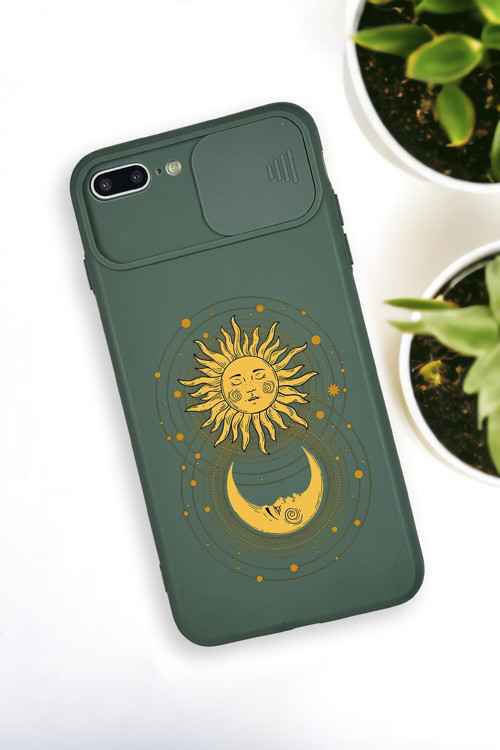 İphone 8 Plus Uyumlu Moon And Sun Desenli Kamera Koruma Slider Kapaklı Silikonlu Telefon Kılıfı