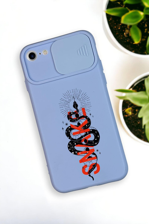 İphone 6 Uyumlu Snake Desenli Kamera Koruma Slider Kapaklı Silikonlu Telefon Kılıfı