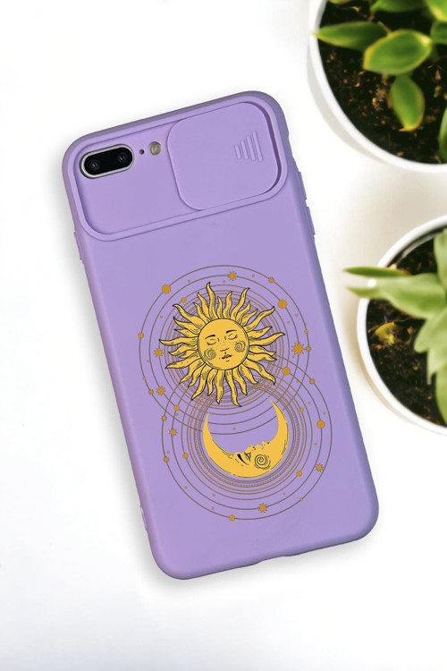 İphone 8 Plus Uyumlu Moon And Sun Desenli Kamera Koruma Slider Kapaklı Silikonlu Telefon Kılıfı