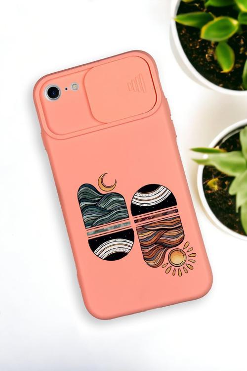 İphone 6 Uyumlu Sunset Wave Desenli Kamera Koruma Slider Kapaklı Silikonlu Telefon Kılıfı