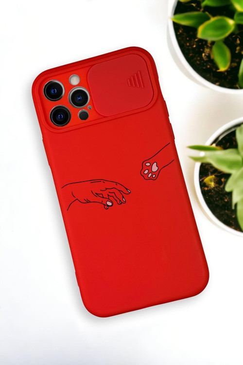 İphone 12 Pro Uyumlu Hand And Paw Desenli Kamera Koruma Slider Kapaklı Silikonlu Telefon Kılıfı