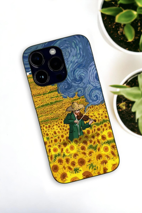 İphone 14 Pro Uyumlu Sarı Çiçekler Desenli Premium Silikonlu Haki Lansman Telefon Kılıfı