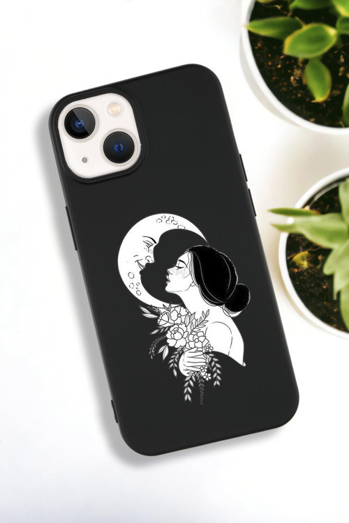 İphone 15 Plus Uyumlu Moon And Women Desenli Premium Silikonlu Lansman Telefon Kılıfı