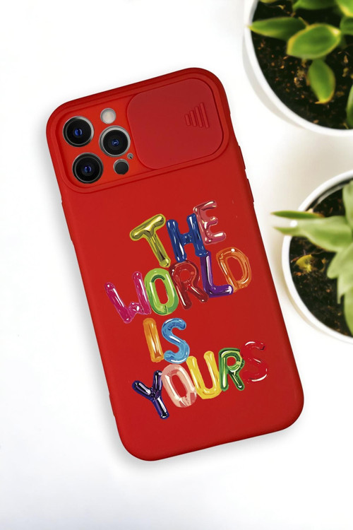 İphone 12 Pro Uyumlu The World Desenli Kamera Koruma Slider Kapaklı Silikonlu Telefon Kılıfı