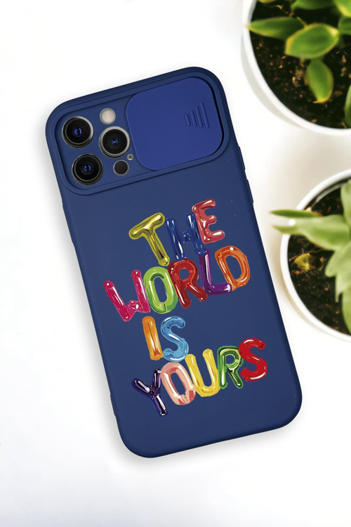 İphone 12 Pro Uyumlu The World Desenli Kamera Koruma Slider Kapaklı Silikonlu Telefon Kılıfı