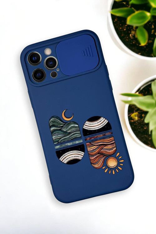İphone 12 Pro Max Uyumlu Sunset Wave Desenli Kamera Koruma Slider Kapaklı Silikonlu Telefon Kılıfı