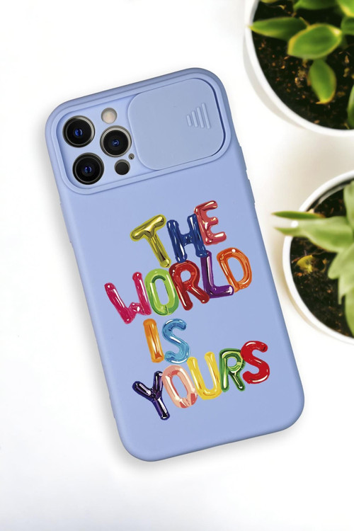 İphone 12 Pro Uyumlu The World Desenli Kamera Koruma Slider Kapaklı Silikonlu Telefon Kılıfı