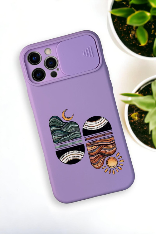İphone 12 Pro Max Uyumlu Sunset Wave Desenli Kamera Koruma Slider Kapaklı Silikonlu Telefon Kılıfı