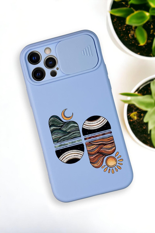İphone 12 Pro Max Uyumlu Sunset Wave Desenli Kamera Koruma Slider Kapaklı Silikonlu Telefon Kılıfı