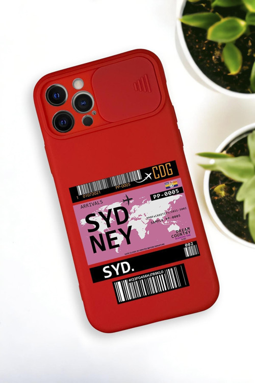İphone 12 Pro Max Uyumlu Sydney Ticket Desenli Kamera Koruma Slider Kapaklı Silikonlu Telefon Kılıfı