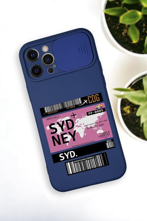 İphone 12 Pro Max Uyumlu Sydney Ticket Desenli Kamera Koruma Slider Kapaklı Silikonlu Telefon Kılıfı