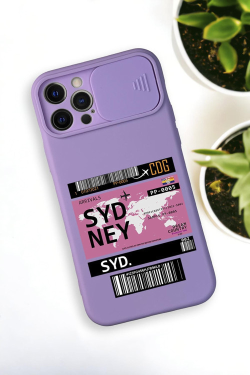 İphone 12 Pro Max Uyumlu Sydney Ticket Desenli Kamera Koruma Slider Kapaklı Silikonlu Telefon Kılıfı