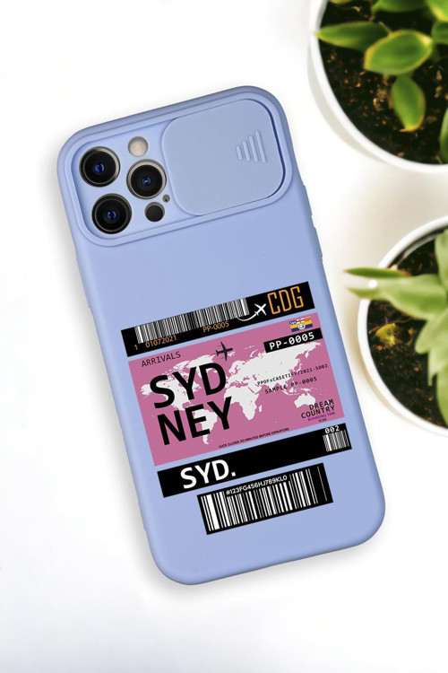 İphone 12 Pro Max Uyumlu Sydney Ticket Desenli Kamera Koruma Slider Kapaklı Silikonlu Telefon Kılıfı