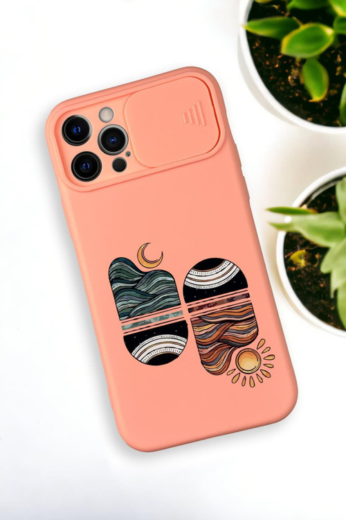 İphone 12 Pro Max Uyumlu Sunset Wave Desenli Kamera Koruma Slider Kapaklı Silikonlu Telefon Kılıfı