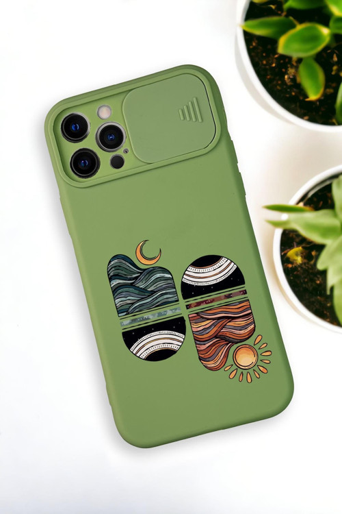 İphone 12 Pro Max Uyumlu Sunset Wave Desenli Kamera Koruma Slider Kapaklı Silikonlu Telefon Kılıfı