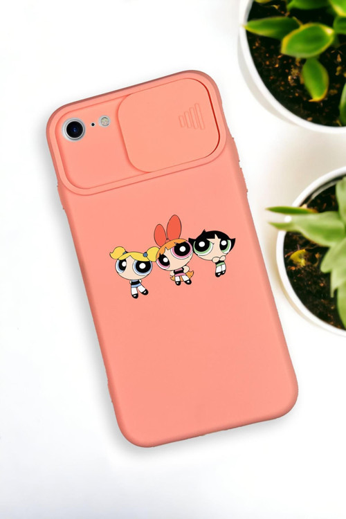 İphone 7 Uyumlu Powerpuff Girls Desenli Kamera Koruma Slider Kapaklı Silikonlu Telefon Kılıfı